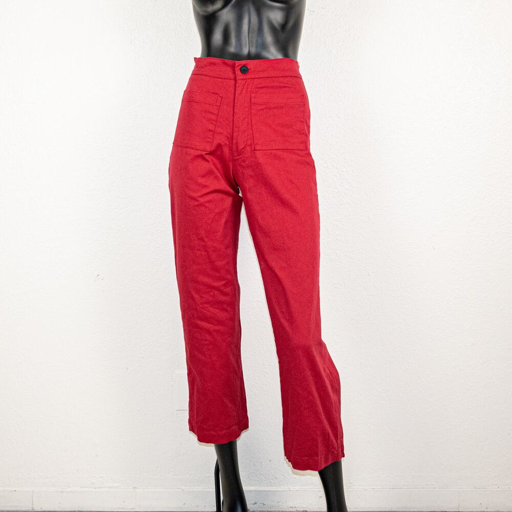 Nooworks Women's High-rise Patch Pocket Pants in Red Cotton size XS